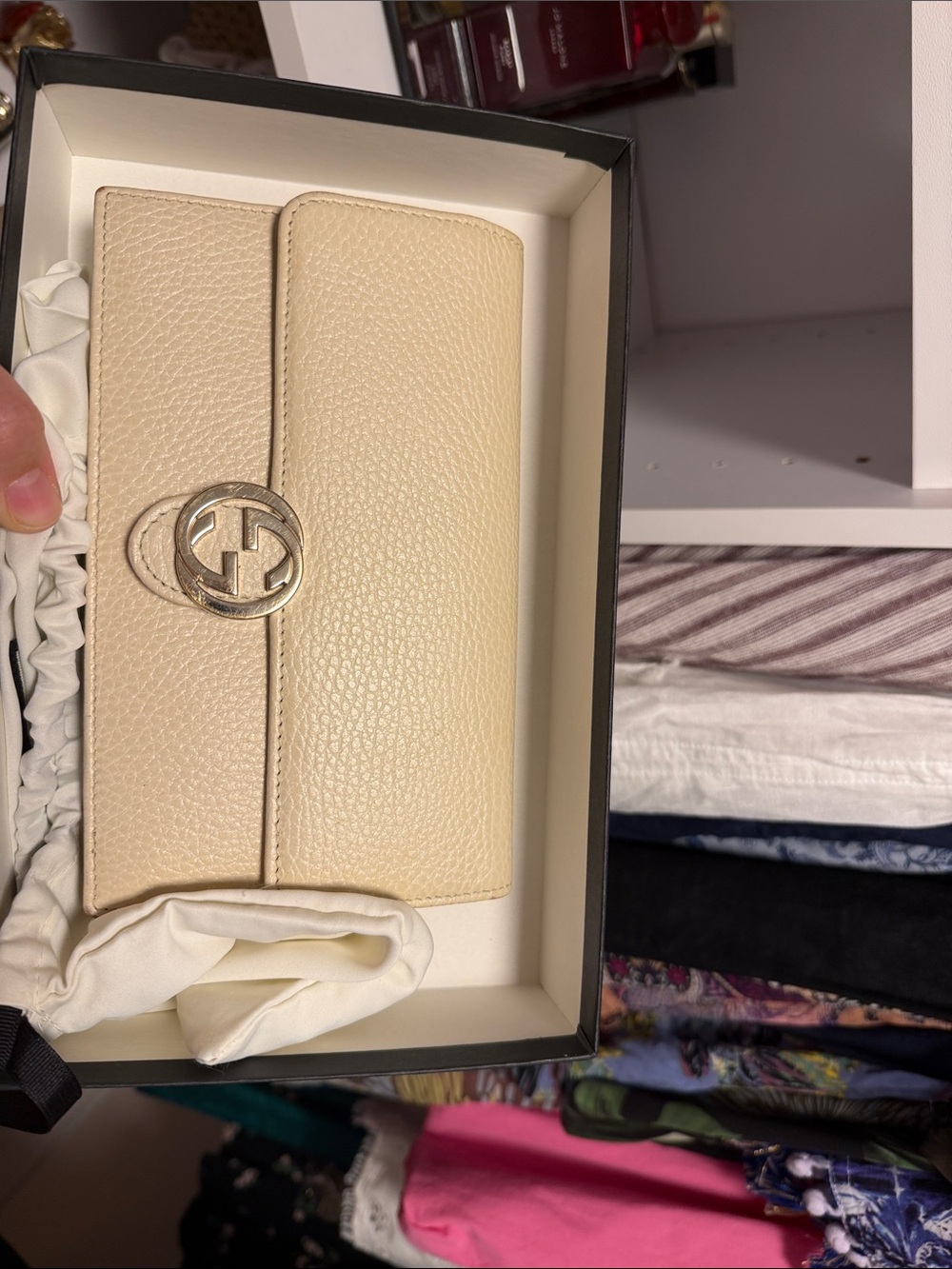 Cream Leather Crossbody Wallet on Chain